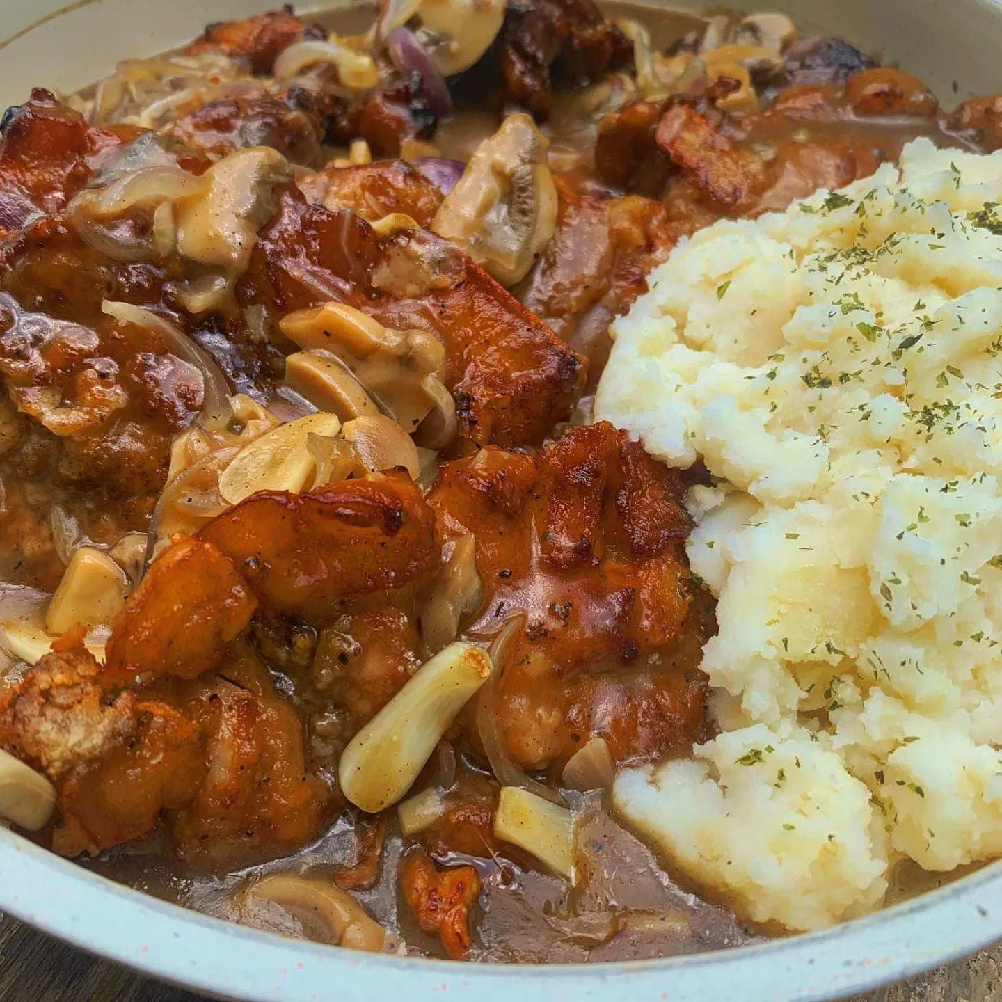Breaded Pork in Mushroom Sauce